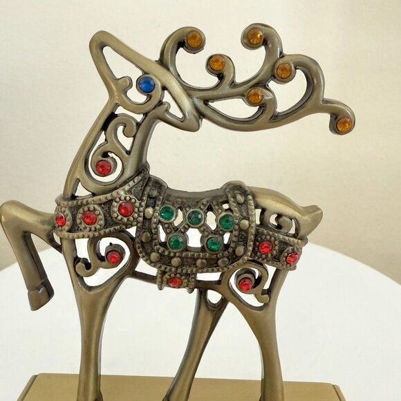 Reindeer Snowflake Metal Stocking Holder Set Christmas Mantel Hooks Gold Tone - Picture 8 of 16